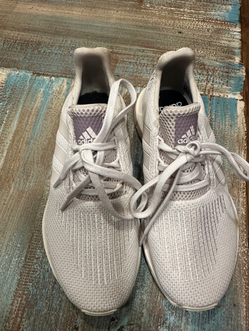 adidas White and Light Gray Knit Trainers